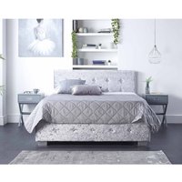 Aspire Side Opening Ottoman Storage Bed - Silver crushed velvet fabric / 205cm / Superking