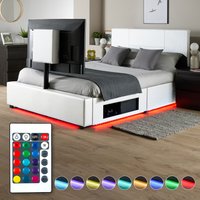 XR Living Ava Upholstered TV Bed with LED Lighting - White / King