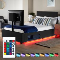 XR Living Ava Upholstered TV Bed with LED Lighting - Black / Double