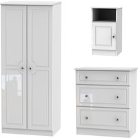 Balmoral Ready Assembled 3 Piece Bedroom Set - White Gloss & White