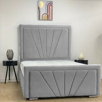 Divan Bed Base with Striped Headboard and Footboard - Silver  / King / 34kg / No Drawers