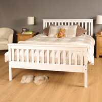 Atlantis Wooden Double Bed Frame - White - Slatted Headboard and Footboard - mPine Wood - H 92cm x W 143cm x L 199cm