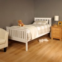 Atlantis Wooden Bed Frame - Single - Slatted Headboard and Footboard - H 92cm x W 98cm x L 198cm - White Pine Bedframe