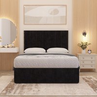 Austin Plush Velvet Orthopaedic Divan Bed Set Hybrid Mattress and Headboard - Black / Small Double