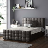 Cube Chesterfield Plush Velvet Bed Frame with Diamonds - Charcoal / Single