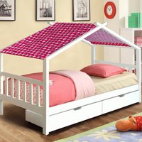 3ft Wooden House Storage Bed - White / Red tent