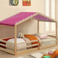 3ft Single Wooden House Style Bed with Tent Option - Natural / Red tent