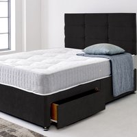 Divan Bed Base with Cube Buttoned Headboard - Black  / No Drawers / 193cm / Double