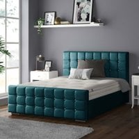 Cube Chesterfield Plush Velvet Bed Frame with Diamonds - Mallard / Superking