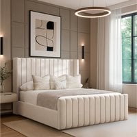 Divan Bed Reinforced Bed with Tiffany Headboard and Footboard - Cream / Small Double / 2x Drawers Same Side