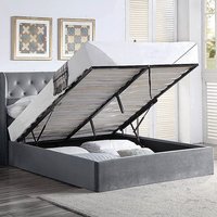 Velvet Ottoman Storage Bed Frame Winged - Grey / King / Yes