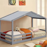 3ft Single Wooden House Style Bed with Tent Option - Grey / Grey tent