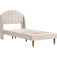 Upholstered Youth Bed with Support Headboard  Beige | Bed Sava