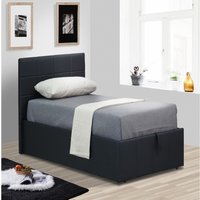 Black Faux Leather Gas Lift Ottoman Bed - Black / Single