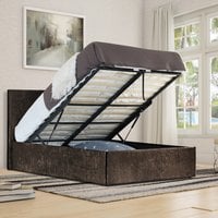 Crushed Velvet Ottoman Bed Frame  - Brown / Single