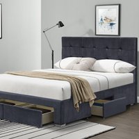 Grey Plush Velvet Upholstered Fabric 4 Drawer Bed Frame - Grey / Double
