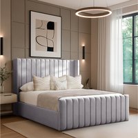 Divan Bed Reinforced Bed with Tiffany Headboard and Footboard - Grey / Double / 2x Drawers Same Side