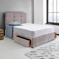 Crush Velvet Divan Bed with Cube Buttoned Headboard - Grey Crush Velvet / Small Double / 2x Drawers Same Side
