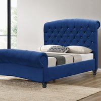 Kingsize Plush Velvet Diamante Chesterfield Sleigh Bed  Navy | Bed Sava