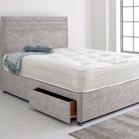 Divan Bed Base with 24" Striped Headboard - Grey / 193cm / Small Double / 2x Drawers Foot End