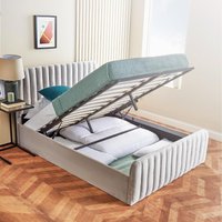 Padded Velvet Ottoman Storage Bed - Grey / Yes / Double