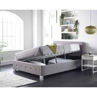Aspire Side Opening Ottoman Storage Bed - Grey Linen Fabric / 205cm / Small Double