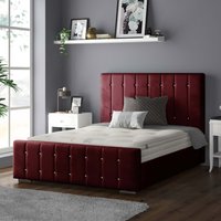 Anastasia Striped Plush Velvet Bed Frame with Diamonds - Burgundy / King