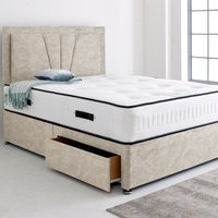 Divan Bed Base with 24" Valencia Headboard - Cream / 198cm / Superking / 36kg / 4x Drawers