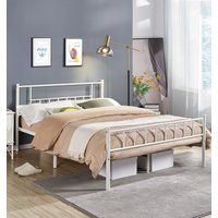Basic Metal Bed Frame with Headboard and Footboard - White / Double