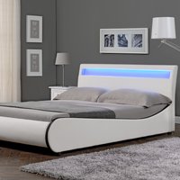 Orion LED Lights Headboard Faux Leather Bed Frame - White with Black / Double