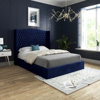 Rana Curved Top Winged Upholstered Soft Velvet Bed Frame - Blue / Single