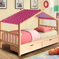 3ft Wooden House Storage Bed - Natural / Red tent