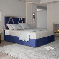 Alison Upholstered Soft Velvet Metal Bed Frame - Blue / Superking