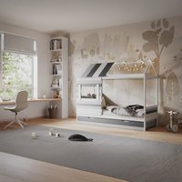 Woodland House Bed With Trundle White and Grey  - White and Grey