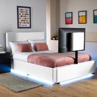 XR Living Ava Upholstered TV Bed with LED Lighting - White / Small Double