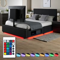 XR Living Ava Upholstered TV Bed with LED Lighting - Black / King