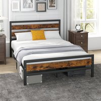 Double Bed Frame Industrial Metal Platform Bed - Brown