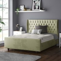 Aurora Chesterfield Wing Plush Velvet Bed Frame with Matching Buttons - Light Green / Single