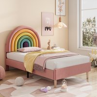 Upholstered Velvet Bed with Adjustable Headboard  Pink  90cm | Bed Sava