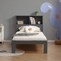 Easton Wooden Bed Frame With Shelf Headboard - Grey