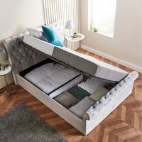Velvet Ottoman Side Lift Sleigh Bed - Grey / Small Double / Yes