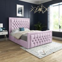 Kingston Upholstered Soft Velvet Fabric Buttons Bed  Pink  Small Double | Bed Sava