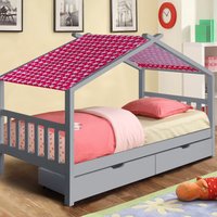 3ft Wooden House Storage Bed - Grey / Red tent