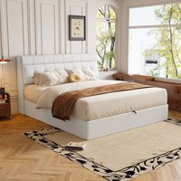 Fashion Upholstered Bed with Concealed Headboard Storage - White / Double