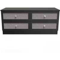 Rattan Ready Assembled 4 Drawer Bed Box - Rattan & Smooth Black