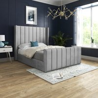 Romano Straight Winged Upholstered Soft Velvet Bed Frame - Grey / Double