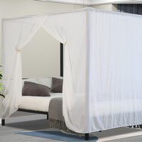 Four Poster Metal Bedframe with Minimalist Headboard Design - Black / Double