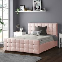 Cube Chesterfield Plush Velvet Bed Frame with Diamonds - Pink / Superking