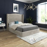 Rana Curved Top Winged Upholstered Soft Velvet Bed Frame - Cream / Small Single