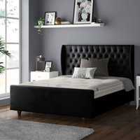 Aurora Chesterfield Wing Plush Velvet Bed Frame with Matching Buttons - Black / Single